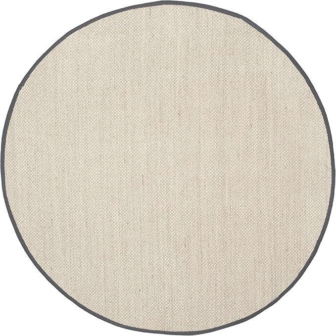 SAFAVIEH Area Rug 6' Round - Natural Fiber Collection - Marble & Dark Grey, Sisal, Woven Design with Border (NF143D)