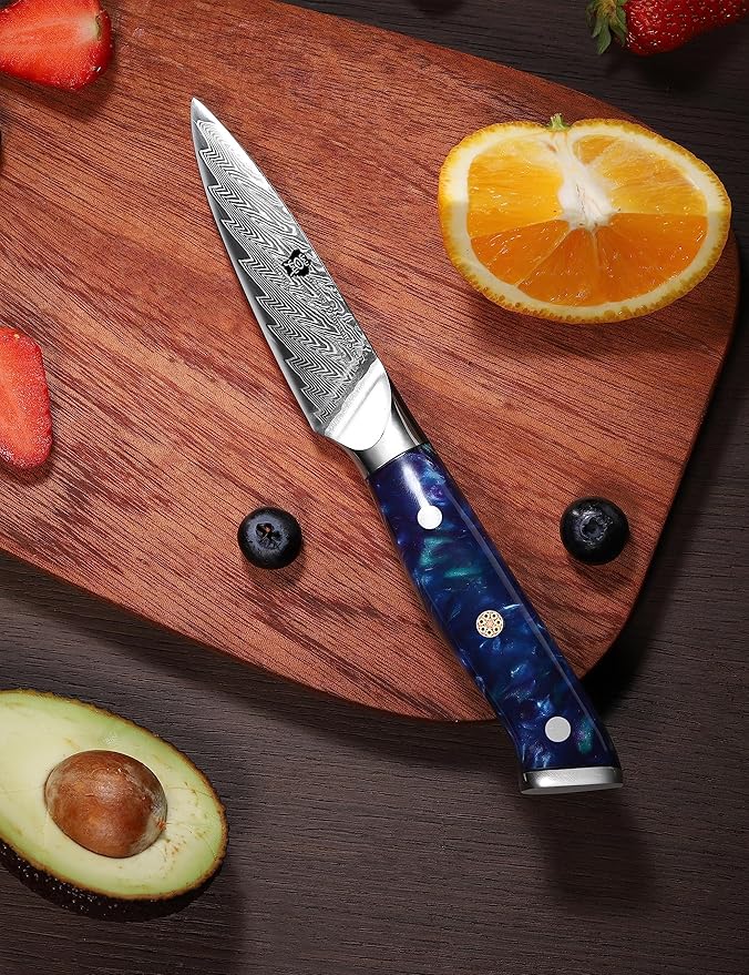 WILDMOK Paring Knife 3.5 Inch, Japanese Damascus Fruit Knife, Small peeling knife Perfect for Cutting Fruit Vegetables Petty Knife