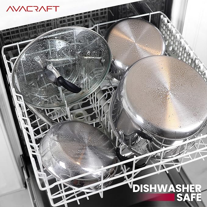 AVACRAFT 18/10 Stainless Steel Cookware Set, Premium Pots and Pans, Kitchen Essentials For Cooking, Multi-Ply Body Stainless Steel, 10-Pieces