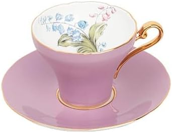 Aynsley Handpainting Colored Glaze Lily of the Valley Corset Fine Bone China English Tea Cup and Saucer Set, 6.1 oz (Purple)