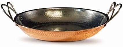 Sertodo Copper Alicante Paella style Cooking/Serving Pan, 10 Inch Diameter, Pure Copper, Heavy Gauge, Hand Hammered, Patented Stainless Steel Handles