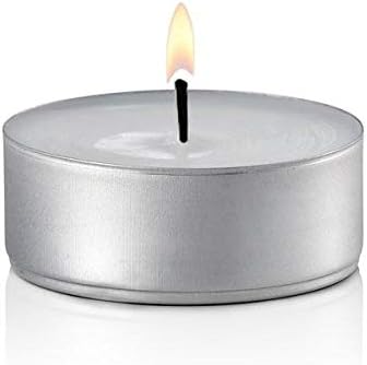 Unscented Tea Lights Candles White, Smokeless, Dripless & Long Lasting Paraffin Small Votive Mini Tealight Candle for Home, Pool, Shabbat, Weddings & Emergencies (50-Pack)