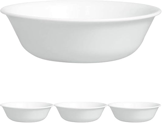 Corelle Vitrelle 4-Pieces 18-Oz Soup/Cereal Bowls Chip & Crack Resistant Glass Dinnerware Set Bowls, Winter Frost White (Pack of 4)