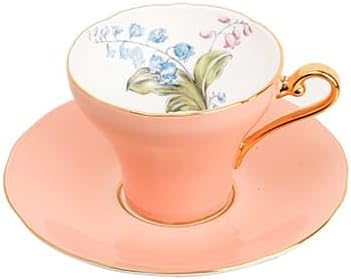 Aynsley Handpainting Colored Glaze Lily of the Valley Corset Fine Bone China English Tea Cup and Saucer Set, 6.1 oz (Orange)