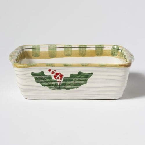 Vietri Old St. Nick Square Baker w/Chef, Christmas Oven Baking Dish, Earthenware Bake & Serve Pan