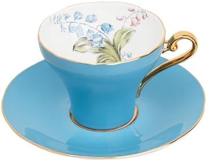 Aynsley Handpainting Colored Glaze Lily of the Valley Corset Fine Bone China English Tea Cup and Saucer Set, 6.1 oz (Turq)