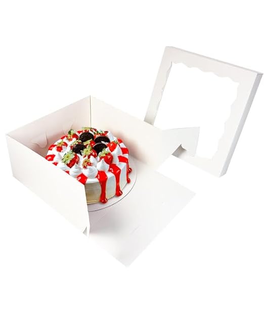 qiqee White 12x12x6 Cake Box, 4 Sets White Cake Box with Window ＆ 4 Sets 12" White Cake Round Boards, 12inch Cake Containers