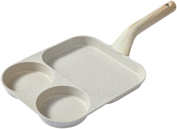 CLANK 3-in-1 Non-stick Egg Frying Pan with Detachable Heat-resistant Handle Multi-functional 3-section Breakfast Pan Portable for Dormitory Use, Suitable for Gas Stove and Induction Cooker