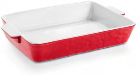 4 QT Baking Dish, Casserole Dishes for Oven, 9x13 Baking Pan with Handles, Lasagna Pan Deep, Ceramic Casserole Dish Oven Safe for Baking, Lasagna, Kitchen, Wedding Gift (Red)