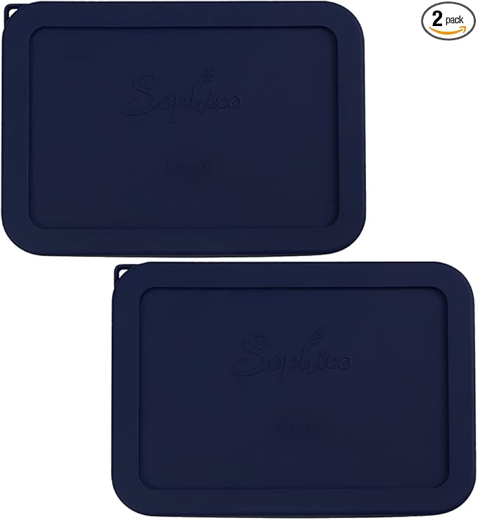 Sophico 6 Cup Rectangle Silicone Storage Cover Lids Replacement for Pyrex 7211-PC Glass Bowls, Container not Included (Navy Blue)