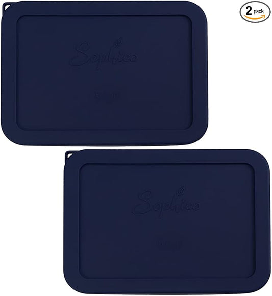 Sophico 6 Cup Rectangle Silicone Storage Cover Lids Replacement for Pyrex 7211-PC Glass Bowls, Container not Included (Navy Blue)