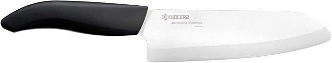 Kyocera Advanced Ceramic Revolution Series 6-inch, Chef's Santoku Knife, Black Handle, White Blade , 6 Inch - FK-160 WH