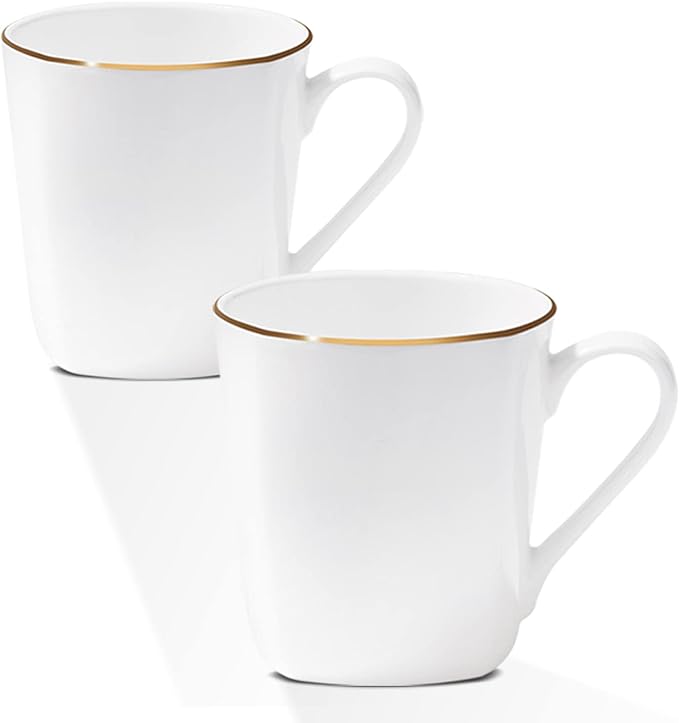 White Bone China Mugs, 10 oz Porcelain Coffee Cups Ceramic, Over 45% Bone Content Luxury Lightweight Thin Mugs Set of 2 for Cappuccino Espresso Latte Mocha Tea, Microwave Safe
