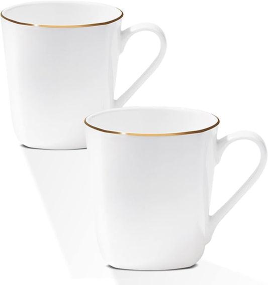 White Bone China Mugs, 10 oz Porcelain Coffee Cups Ceramic, Over 45% Bone Content Luxury Lightweight Thin Mugs Set of 2 for Cappuccino Espresso Latte Mocha Tea, Microwave Safe