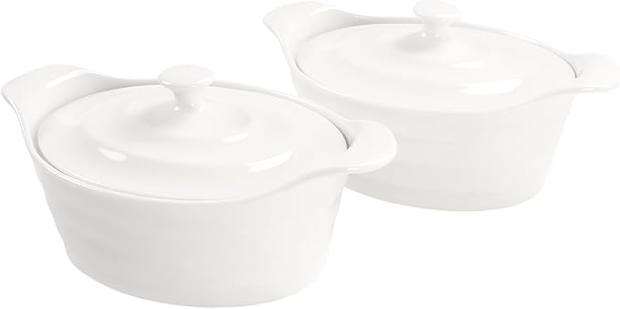 Casserole Dish 25 oz, French Onion Soup Ceramic Bakeware Set with Lids, Ceramic Mini Cocotte Set, Baking Dish with Lids and Handles, Microwave, Dishwasher, Oven Safe 9.6 Inch