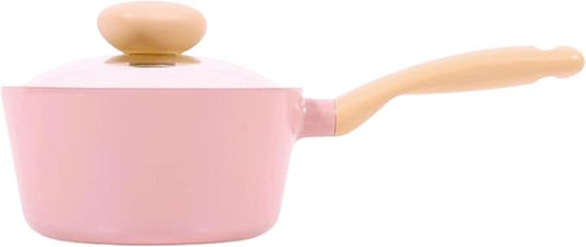 Neoflam Retro 1.5QT Saucepan with Lid – 7" (18cm) Heavy-Duty Nonstick Ceramic Coated Sauce Pot with Bakelite Handle, Pink Color, Dishwasher Safe, Elegant Kitchen Cookware, Made in Korea