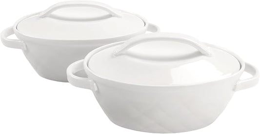 Oval Casserole Dish 23.7 oz, French Onion Soup Ceramic French Serving Soup Tureen Set, Set of 2 Ceramic Mini Cocotte Set, Baking Dish with Lids and Handles, Microwave Dishwasher Oven Safe