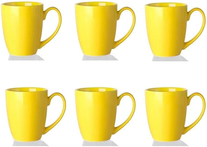 13 Ounce Porcelain Mugs, Set of 6, Tea and Coffee Mug Set, Yellow