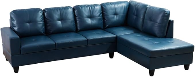 NicBex L Shaped Couch Sectional Couches for Living Room 2 Pieces Modern Sectional Sofa with Right Chaise Sectional Couch with Solid Frame for Living Room, Semi PU Leather, Peacock Blue