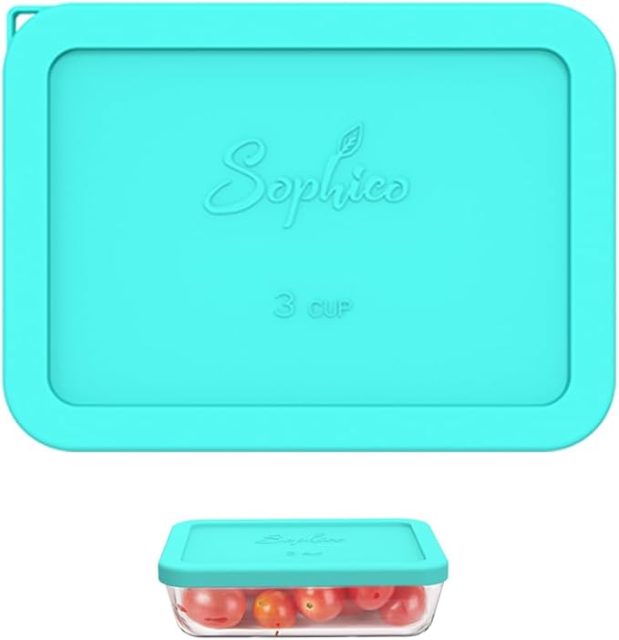 Sophico 3 Cup Rectangle Silicone Storage Cover Lids Replacement for Pyrex 7210-PC Glass Bowls, Container not Included (MINT, 1 Pack)