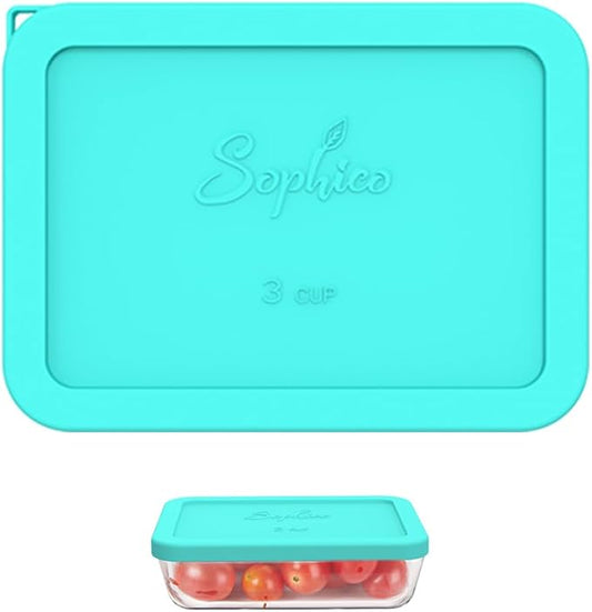 Sophico 3 Cup Rectangle Silicone Storage Cover Lids Replacement for Pyrex 7210-PC Glass Bowls, Container not Included (MINT, 1 Pack)