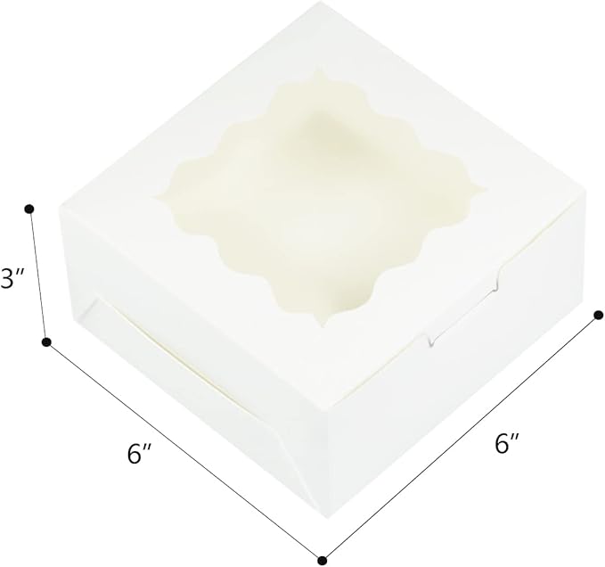 Bakepacker White 30-Packs Bakery Boxes with Window 6x6x3 inches Thick & Sturdy Macaroon Pastry Boxes Cookie Boxes for Bakerys