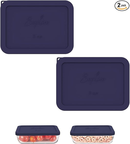 Sophico 3 Cup Rectangle Silicone Storage Cover Lids Replacement for Pyrex 7210-PC Glass Bowls, Container not Included (NAVY BLUE, 2 Pack)