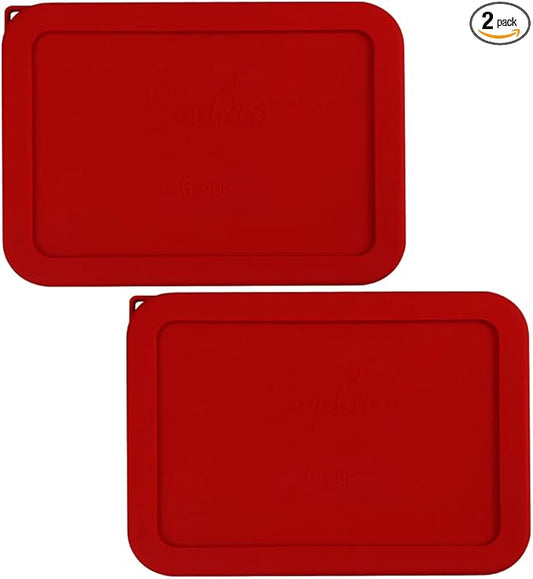 Sophico 6 Cup Rectangle Silicone Storage Cover Lids Replacement for Pyrex 7211-PC Glass Bowls, Container not Included (Red)