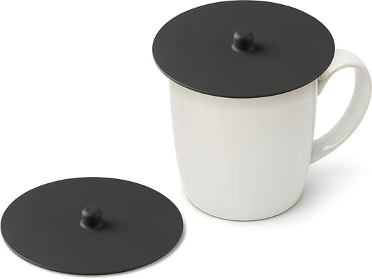 Carrotez 2 Pack Silicone Cup Cover Lids, 4.3 Inch Mug Covers, Reusable Silicone Coffee and Tea Cup Lids - Black