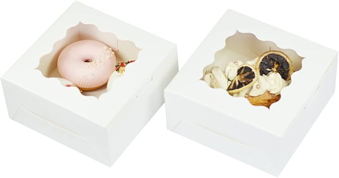 Bakepacker White 30-Packs Bakery Boxes with Window 6x6x3 inches Thick & Sturdy Macaroon Pastry Boxes Cookie Boxes for Bakerys