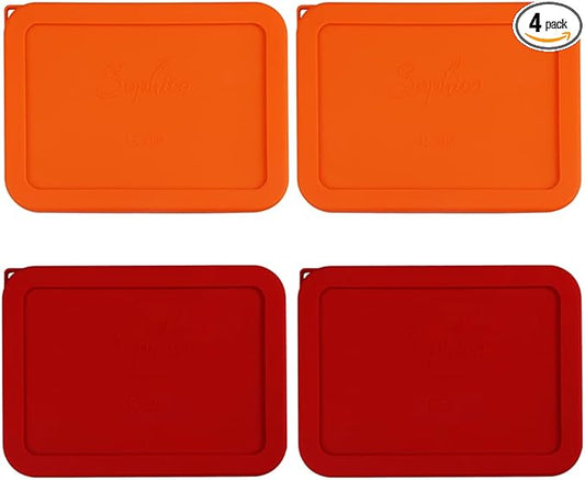 Sophico 6 Cup Rectangle Silicone Storage Cover Lids Replacement for Pyrex 7211-PC Glass Bowls, Container not Included (Red-Orange)