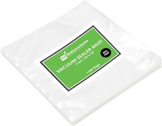 Restaurantware Fresh Hero 10 x 10 Inch Vacuum Sealer Bags 1000 Food Storage Bags - 3 mil Thick Microwavable Clear Plastic Sous Vide Bags Freezable For Storing Food Or Sous Vide Cooking
