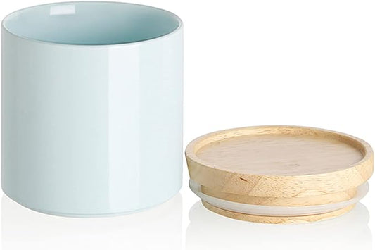 Sweejar Kitchen Canisters Ceramic Food Storage Jar, Stackable Containers with Airtight Seal Wooden Lid for Serving Coffee Bean, Flour, Tea, Spice and More - 39 Fl Oz (Turquoise)
