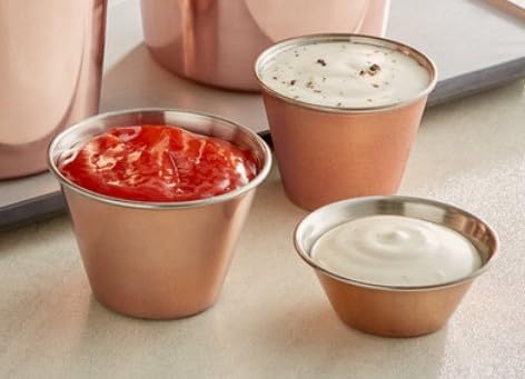 24 pcs Rose Gold Copper Stainless Steel Condiment Small Sauce Cups - Round Ramekin Dipping Ramiken, Commercial Grade Metal Condiment for Ketchup, Soy Sauce, Vinegar, Butter