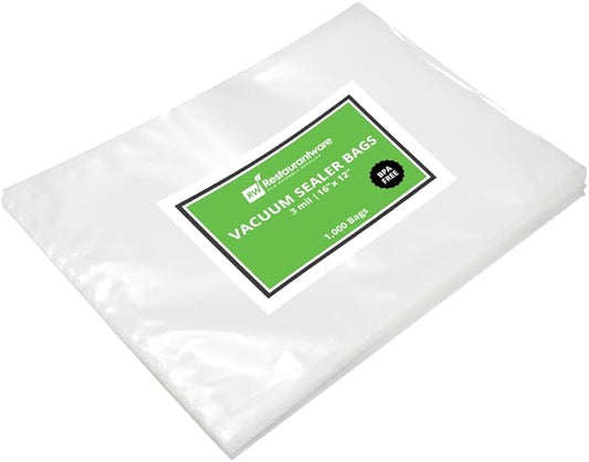 Fresh Hero 16 x 12 Inch Vacuum Sealer Bags, 100 Food Storage Bags - 3 mil Thick, Microwavable, Clear Plastic Sous Vide Bags, Freezable, For Storing Food Or Sous Vide Cooking - Restaurantware