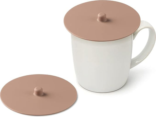Carrotez 2 Pack Silicone Cup Cover Lids, 4.3 Inch Mug Covers, Reusable Silicone Coffee and Tea Cup Lids - Pink Beige
