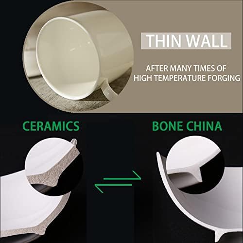 White Thin Over 45% Bone Content Fine Bone China Coffee Mugs 10 oz, Lightweight Porcelain Cups for Espresso Latte Mocha Cappuccino, Luxury Ceramic Tea Cup Set of 4, Dishwasher Microwave Freezer Safe