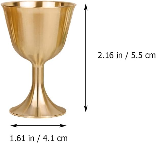 Veemoon Small Copper Wine Goblet, 4pcs Brass Chalice Glasses Golden Communion Cup Offering Cup Buddhist Water Bowl Metal Wine Shot Glass for Church Ritual Cocktail (5.5CM 25ML)