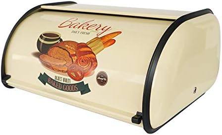 SOTECH Bread Box Kitchen Metal Container for Storage Bin Countertop Keeper Rustic Holder Vintage airtight Counter with Roll Top Farmhouse Bread Boxes