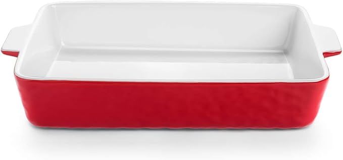 4 QT Baking Dish, Casserole Dishes for Oven, 9x13 Baking Pan with Handles, Lasagna Pan Deep, Ceramic Casserole Dish Oven Safe for Baking, Lasagna, Kitchen, Wedding Gift (Red)