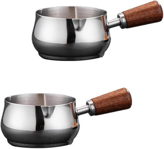 Mini Sauce Pan, 304 Stainless Steel Melting Pot, Dipping Bowls for Chocolate, Vinegar, Barbecue, Butter, Coffee, Milk Warmer for Tea, Soup (Silvery, 60ML, 2PCS)