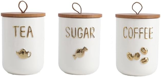 Comeon Ceramic Canister Set with Airtight Seal Bamboo Lid Silicone, 27oz Food Storage Jars for Coffee Sugar Tea, Container Set for Kitchen Pantry Counter Decor (Three Piece)