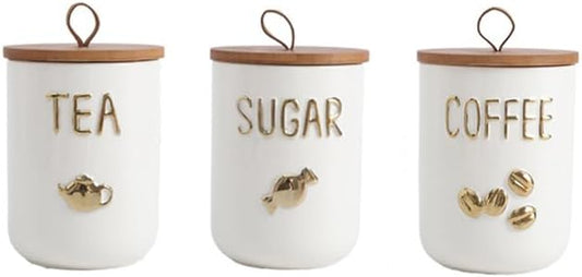 Comeon Ceramic Canister Set with Airtight Seal Bamboo Lid Silicone, 27oz Food Storage Jars for Coffee Sugar Tea, Container Set for Kitchen Pantry Counter Decor (Three Piece)