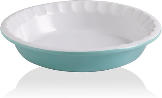 Sweejar Ceramic 10.4 Inch Pie Pan, Deep Porcelain Round Dish, Non-Stick Baking Plate for Pumpkin and Apple Pies, Farmhouse Design (Turquoise)