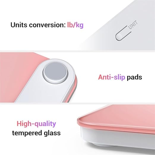 Bathroom Scale for Body Weight, Highly Accurate Digital Weighing Machine for People, Upgraded Batteries Included, Compact Size, LED Display, High Standards Sturdy Tempered Glass, 400lb, Pink