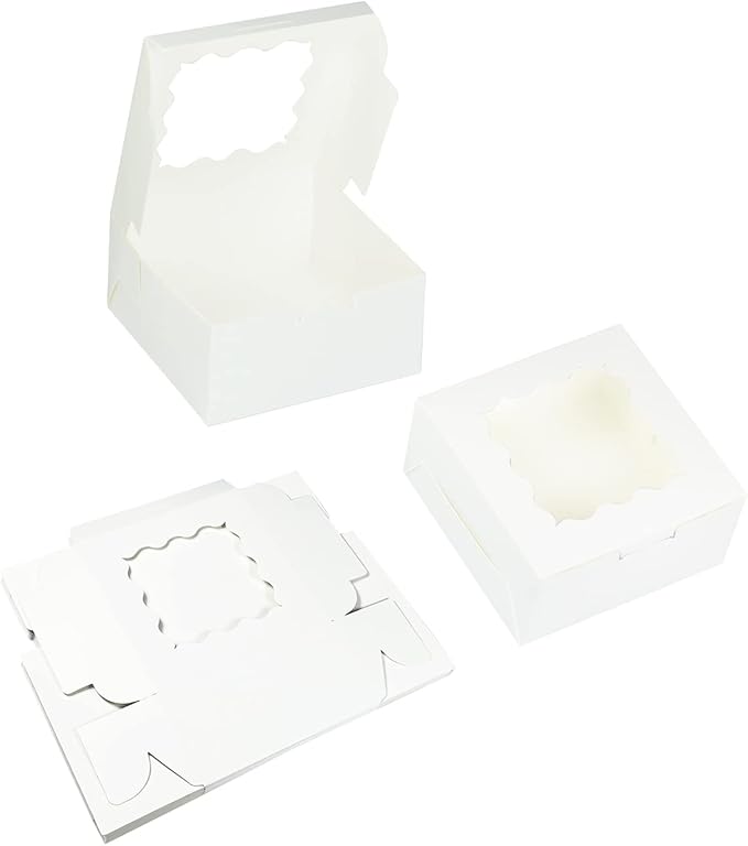 Bakepacker White 30-Packs Bakery Boxes with Window 6x6x3 inches Thick & Sturdy Macaroon Pastry Boxes Cookie Boxes for Bakerys