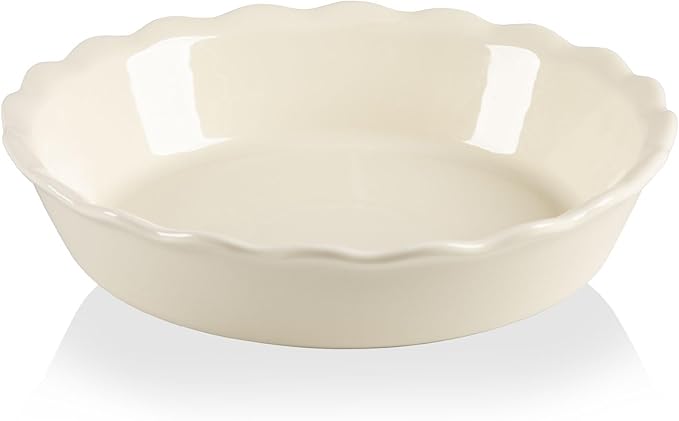 Sweejar Ceramic Pie Pan for Baking, 10 Inches Round Baking Dish for Dinner, Non-Stick Pie Plate with Soft Wave Edge for Apple Pie, Pumpkin Pie, Pot Pies (Beige)
