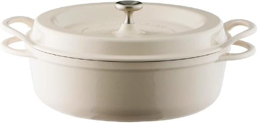 Vermicular Oven Pot | Non-Toxic Enameled Cast Iron Pot | 26cm Shallow (3.9 Qt) | Oven-safe | Induction-compatible | Dutch Oven | Made in Japan | Serves 3-4 | Natural Beige