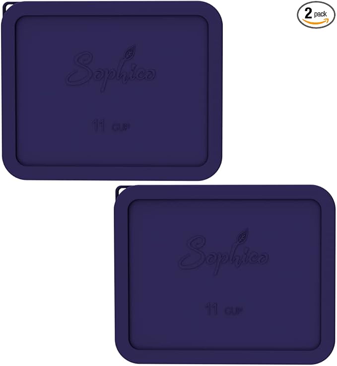 Sophico 11 Cup Rectangle Silicone Storage Cover Lids Replacement for Pyrex 7212-PC Glass Bowls, Container not Included (NAVY BLUE- 2PACK)