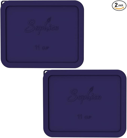 Sophico 11 Cup Rectangle Silicone Storage Cover Lids Replacement for Pyrex 7212-PC Glass Bowls, Container not Included (NAVY BLUE- 2PACK)